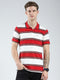 Men Red Stripe Collar Half Sleeve T-Shirt