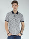 Men Grey Printed Collar Half Sleeve T-Shirt