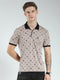 Men Beige Printed Collar Half Sleeve T-Shirt