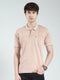 Men Peach Printed Collar Half Sleeve T-Shirt
