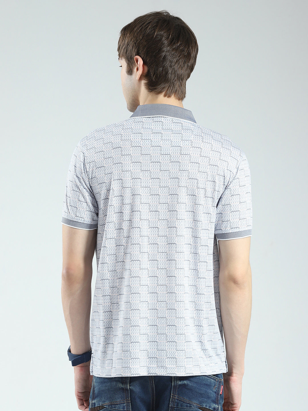 Men Grey Printed Collar Half Sleeve T-Shirt