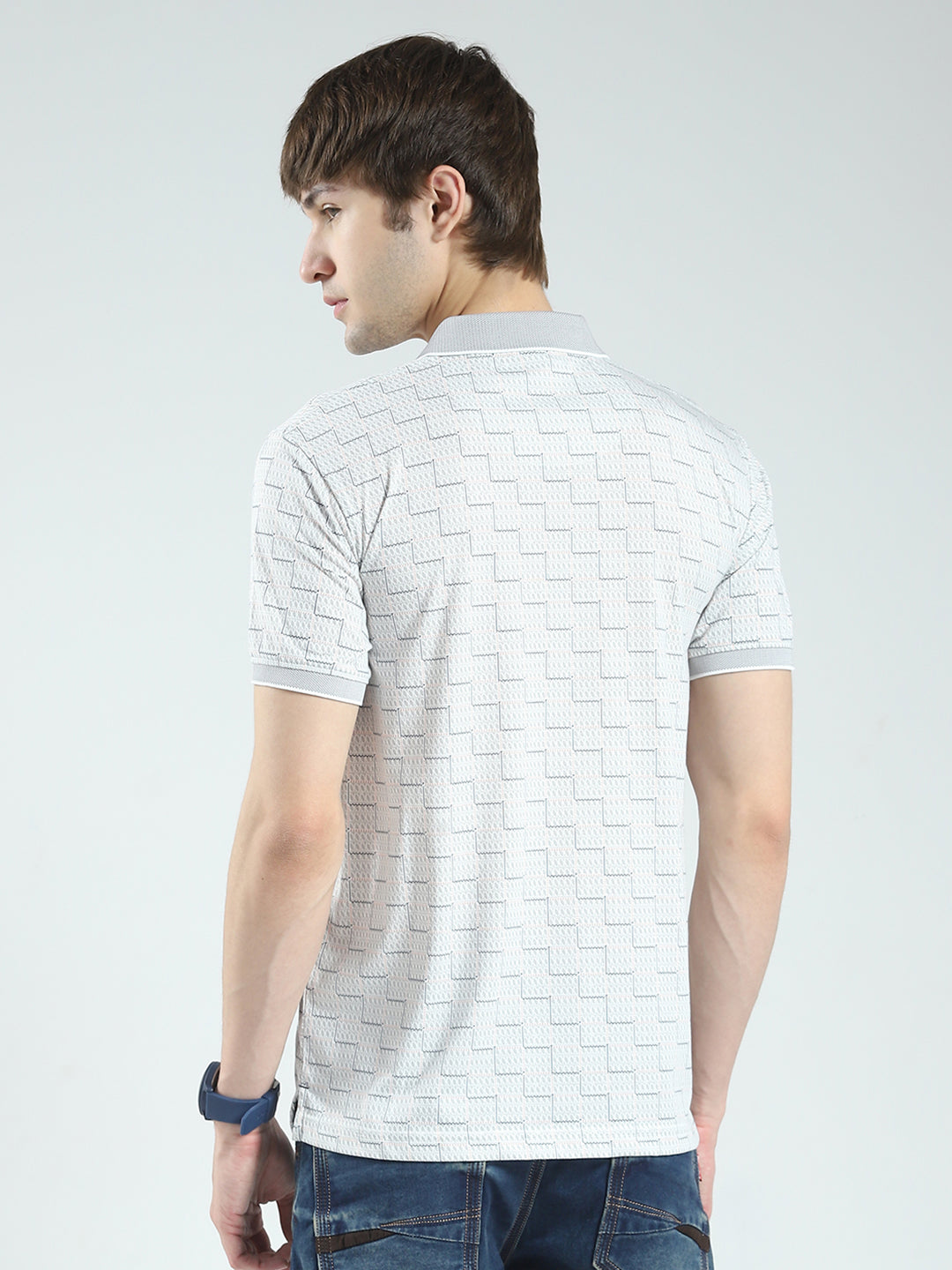 Men Grey Printed Collar Half Sleeve T-Shirt