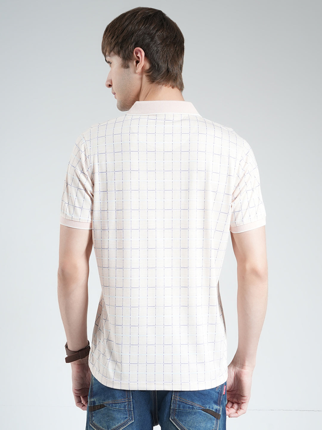 Men Peach Printed Collar Half Sleeve T-Shirt