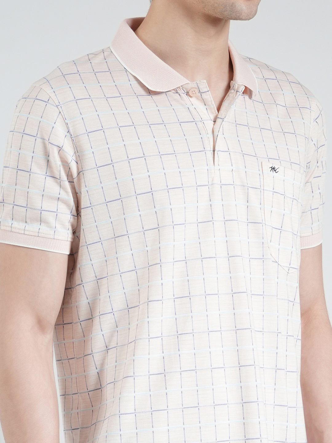 Men Peach Printed Collar Half Sleeve T-Shirt