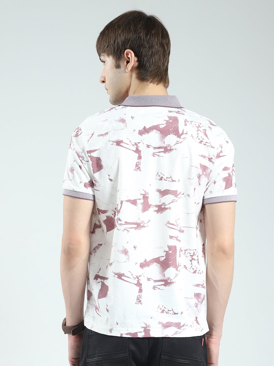 Men Pink Printed Collar Half Sleeve T-Shirt