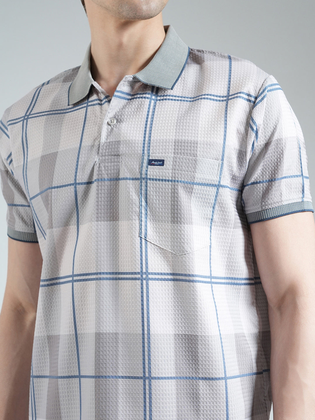 Men Grey Printed Collar Half Sleeve T-Shirt