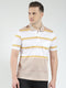 Luxuria Men Beige Stripe Collar Half Sleeve T-Shirt