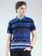 Luxuria Men Blue Stripe Collar Half Sleeve T-Shirt