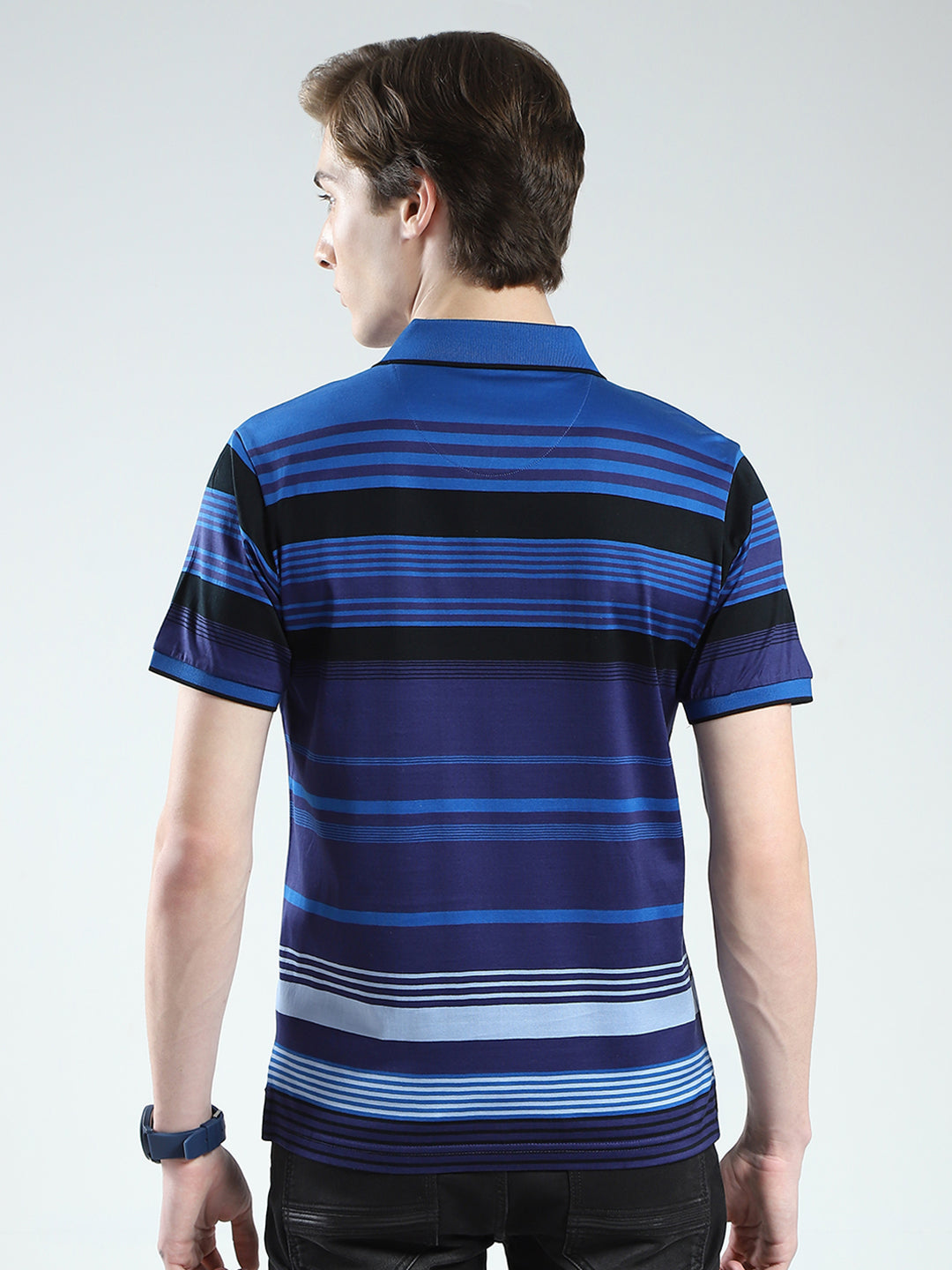 Luxuria Men Blue Stripe Collar Half Sleeve T-Shirt