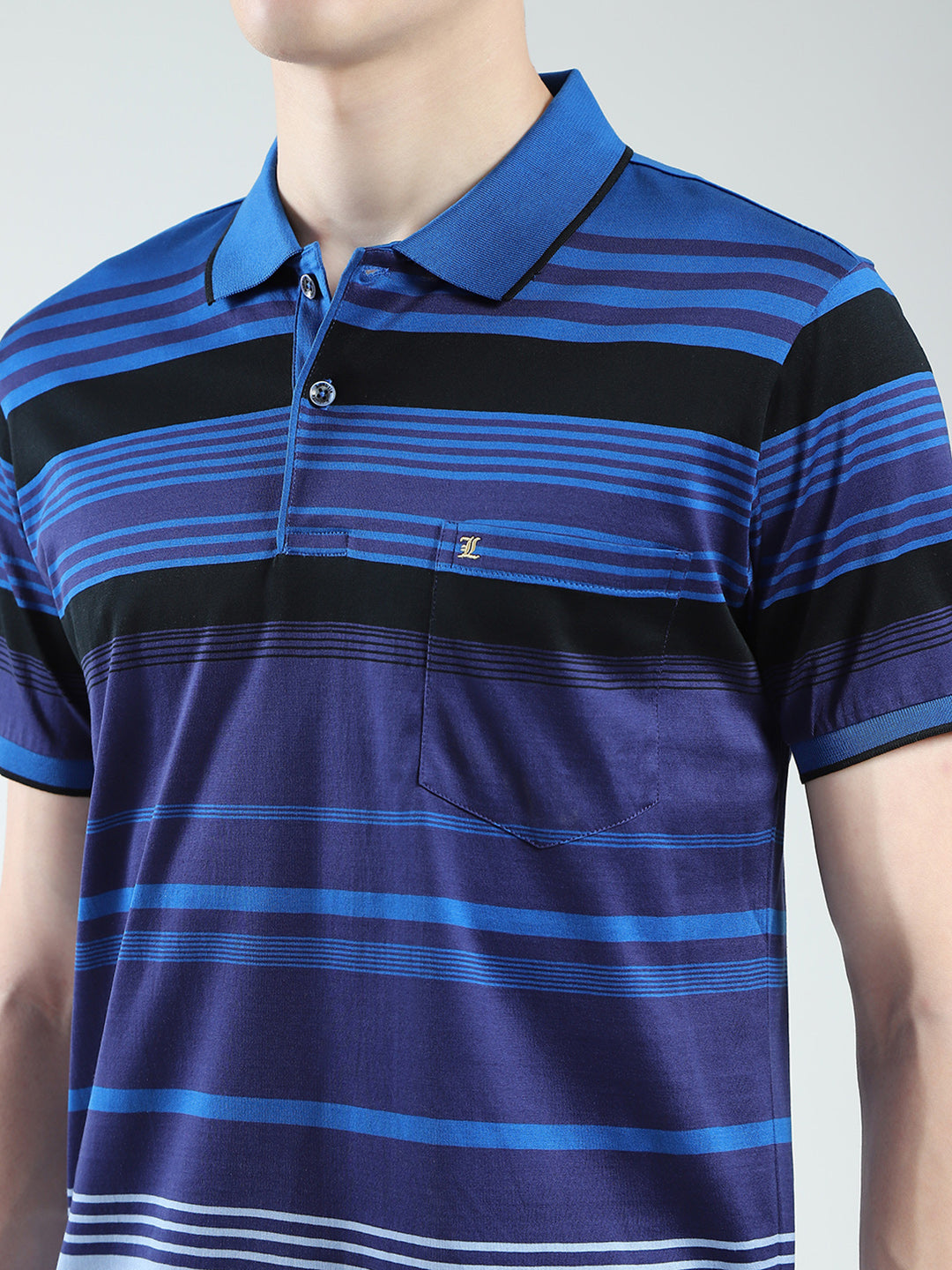 Luxuria Men Blue Stripe Collar Half Sleeve T-Shirt