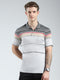 Luxuria Men Grey Stripe Collar Half Sleeve T-Shirt