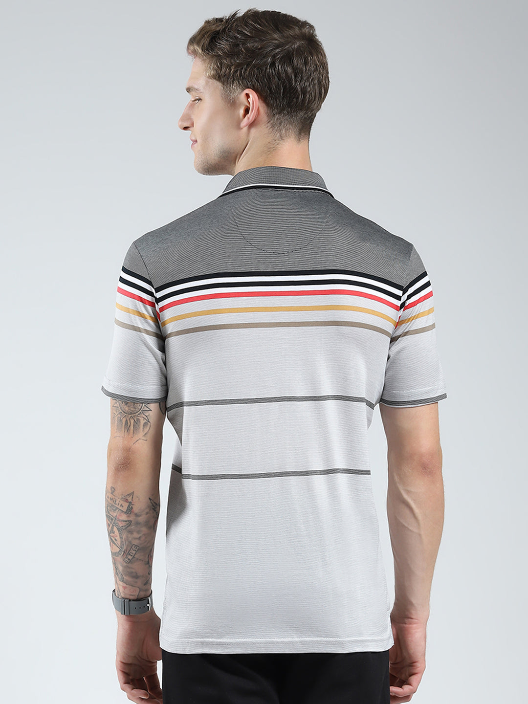 Luxuria Men Grey Stripe Collar Half Sleeve T-Shirt
