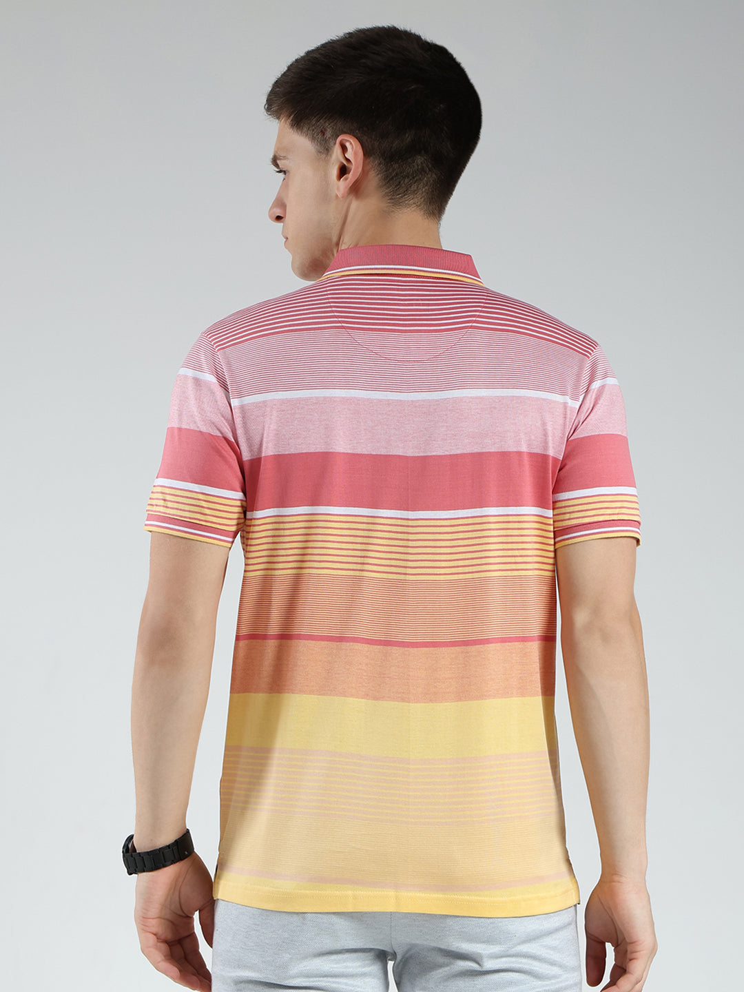 Luxuria Men Pink Stripe Collar Half Sleeve T-Shirt