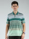 Luxuria Men Green Stripe Collar Half Sleeve T-Shirt