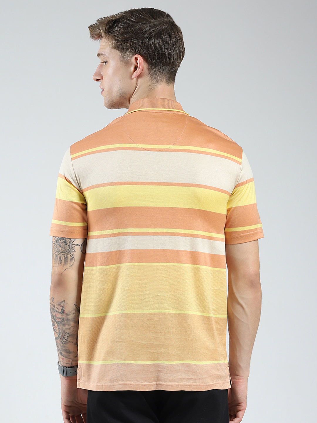 Luxuria Men Orange Stripe Collar Half Sleeve T-Shirt