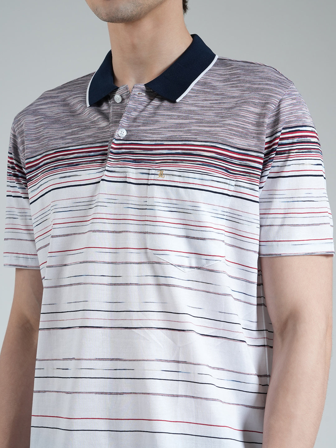 Luxuria Men Off White Stripe Collar Half Sleeve T-Shirt