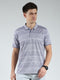 Luxuria Men Grey Stripe Collar Half Sleeve T-Shirt