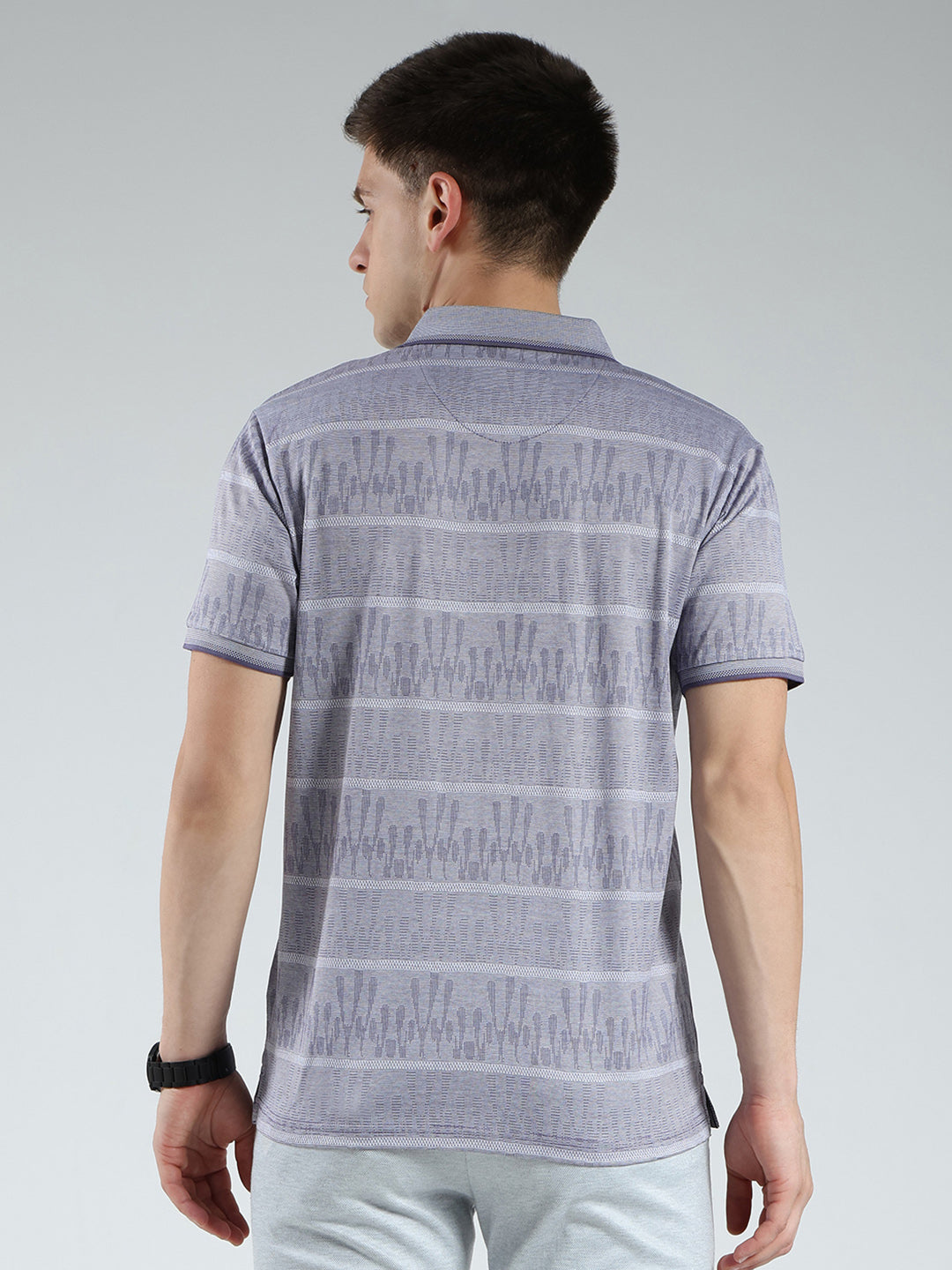 Luxuria Men Grey Stripe Collar Half Sleeve T-Shirt