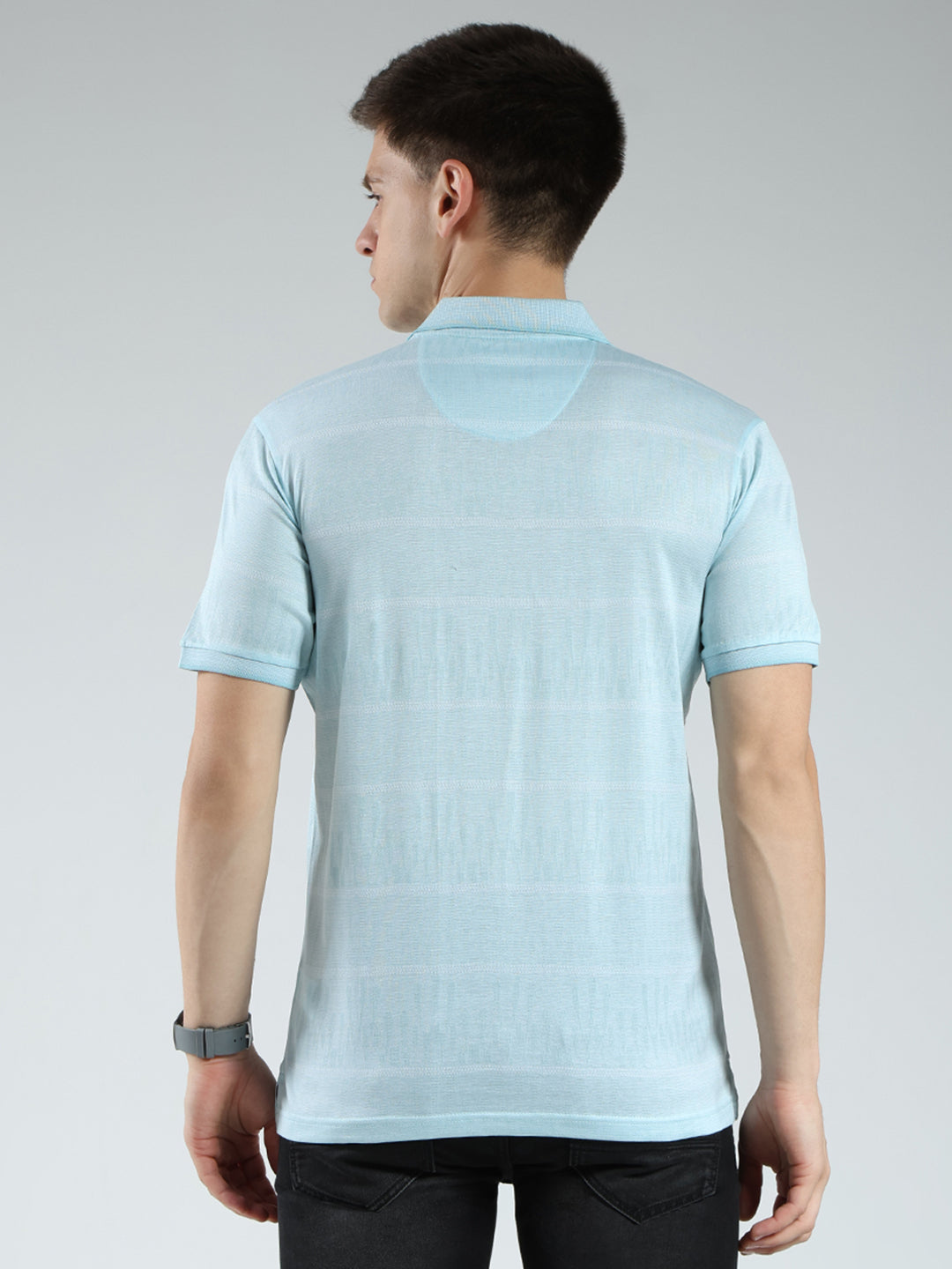 Luxuria Men Green Stripe Collar Half Sleeve T-Shirt