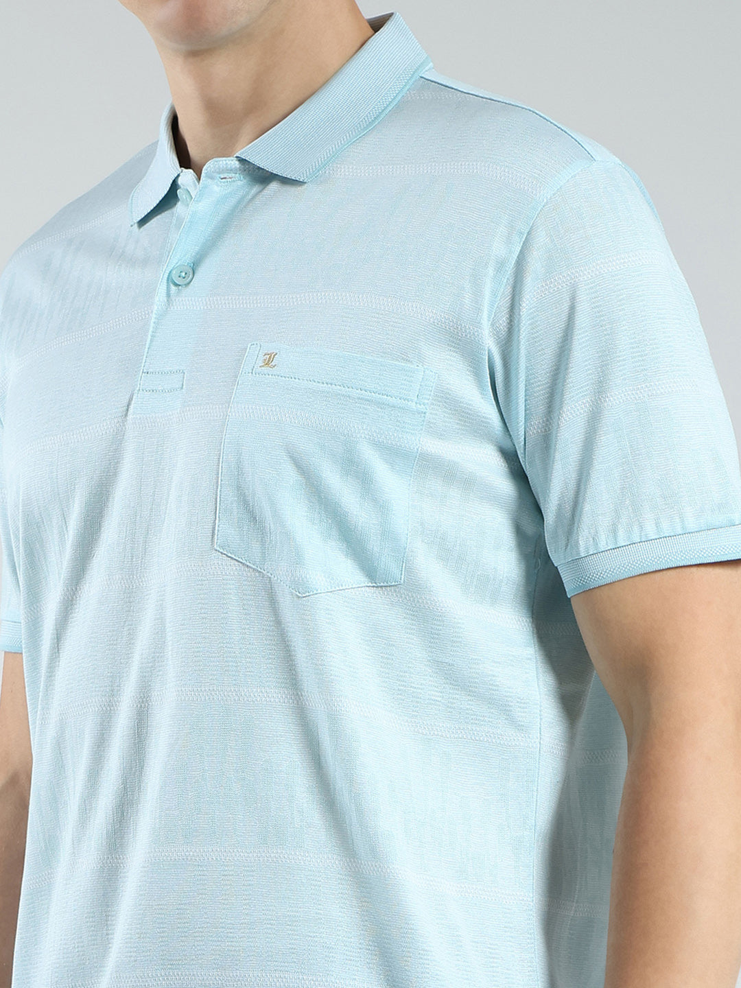 Luxuria Men Green Stripe Collar Half Sleeve T-Shirt