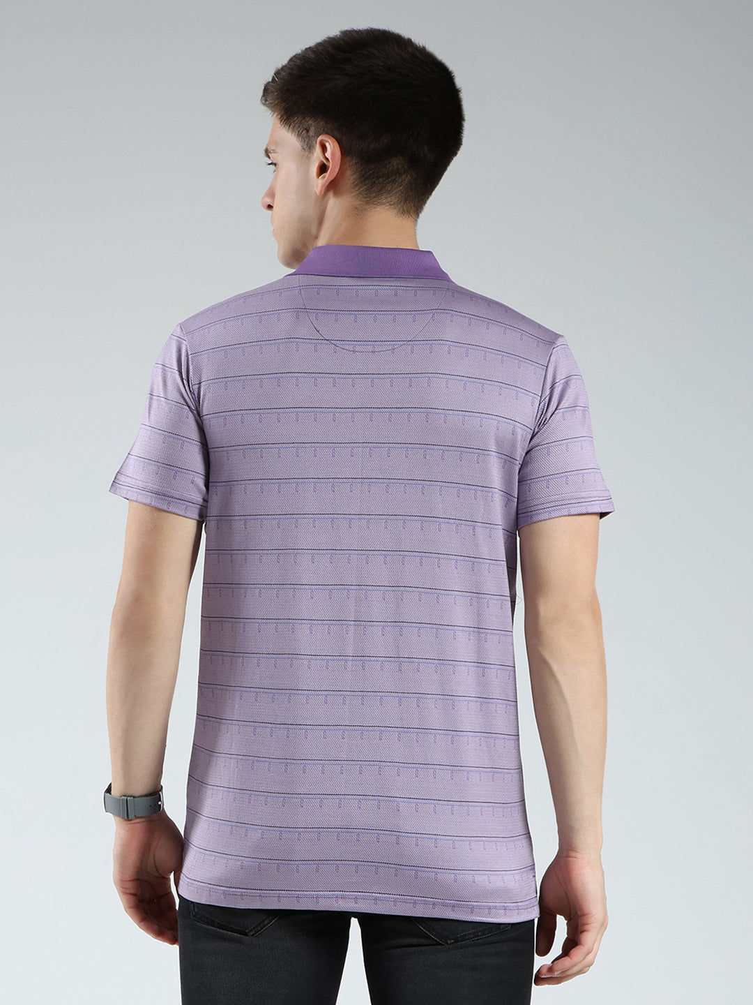 Luxuria Men Purple Stripe Collar Half Sleeve T-Shirt