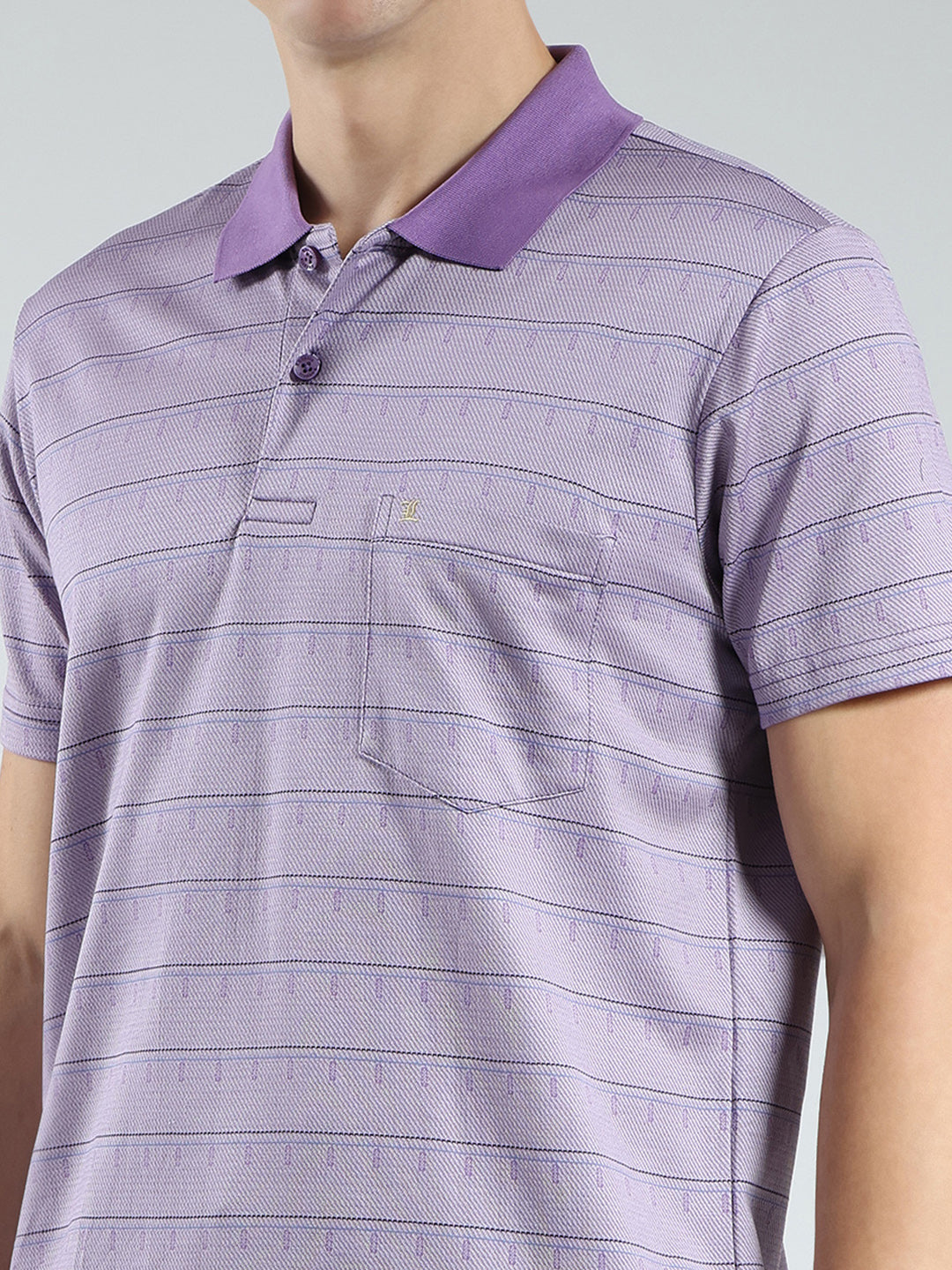 Luxuria Men Purple Stripe Collar Half Sleeve T-Shirt