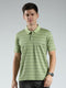 Luxuria Men Green Stripe Collar Half Sleeve T-Shirt