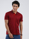 Luxuria Men Maroon Self Design Collar Half Sleeve T-Shirt
