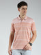 Luxuria Men Orange Stripe Collar Half Sleeve T-Shirt