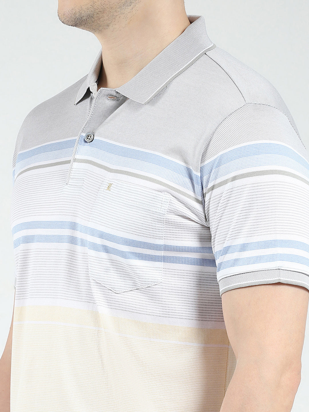 Luxuria Men Grey Stripe Collar Half Sleeve T-Shirt