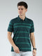 Luxuria Men Green Stripe Collar Half Sleeve T-Shirt