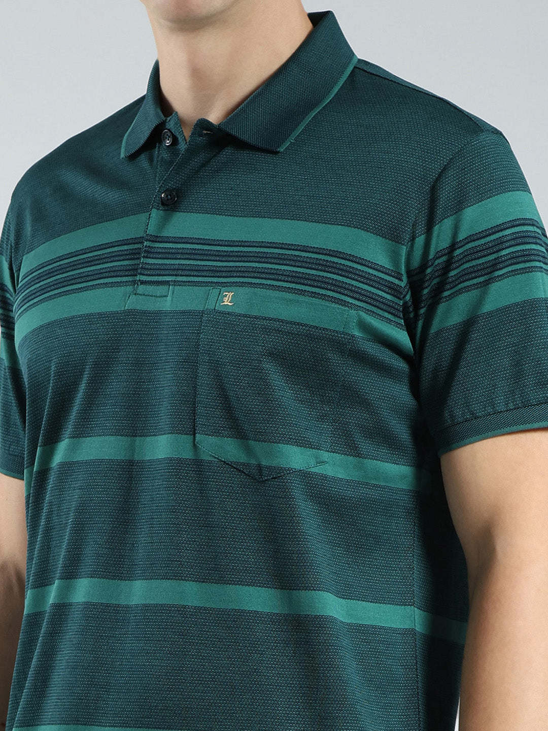 Luxuria Men Green Stripe Collar Half Sleeve T-Shirt