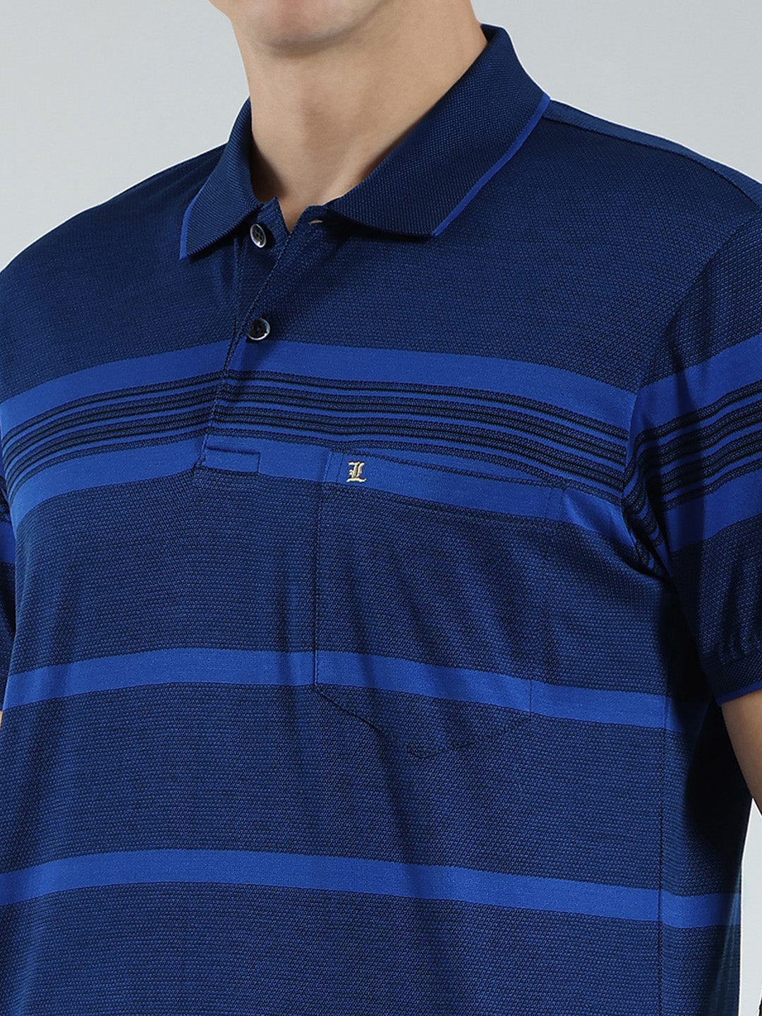 Luxuria Men Navy Blue Stripe Collar Half Sleeve T-Shirt