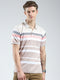 Luxuria Men Beige Stripe Collar Half Sleeve T-Shirt