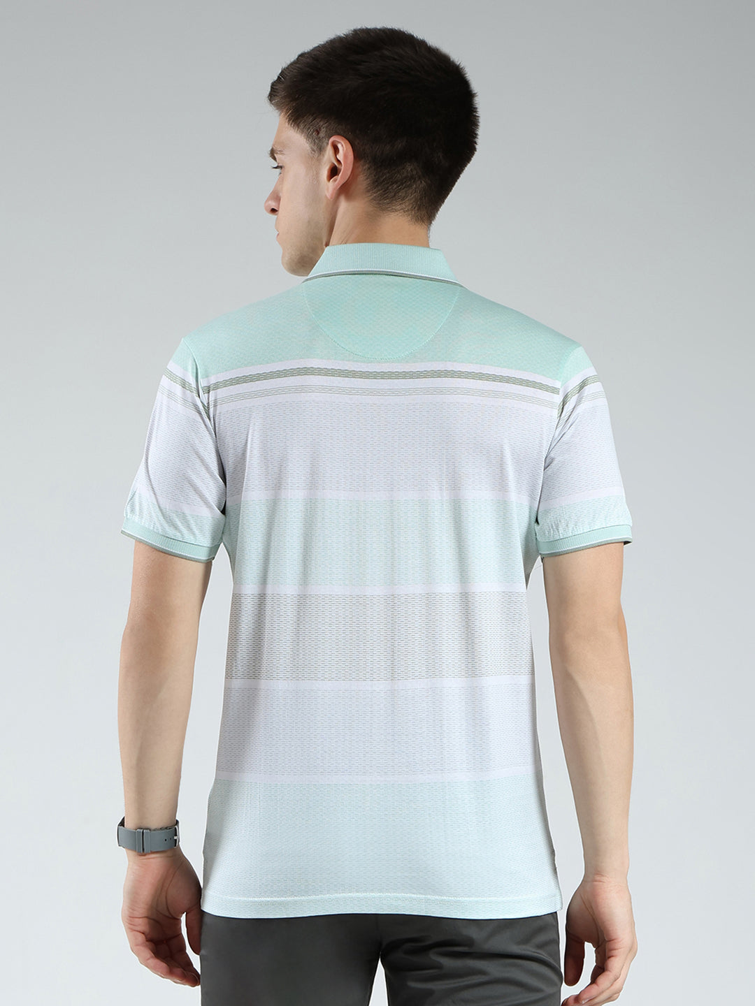 Luxuria Men Green Stripe Collar Half Sleeve T-Shirt