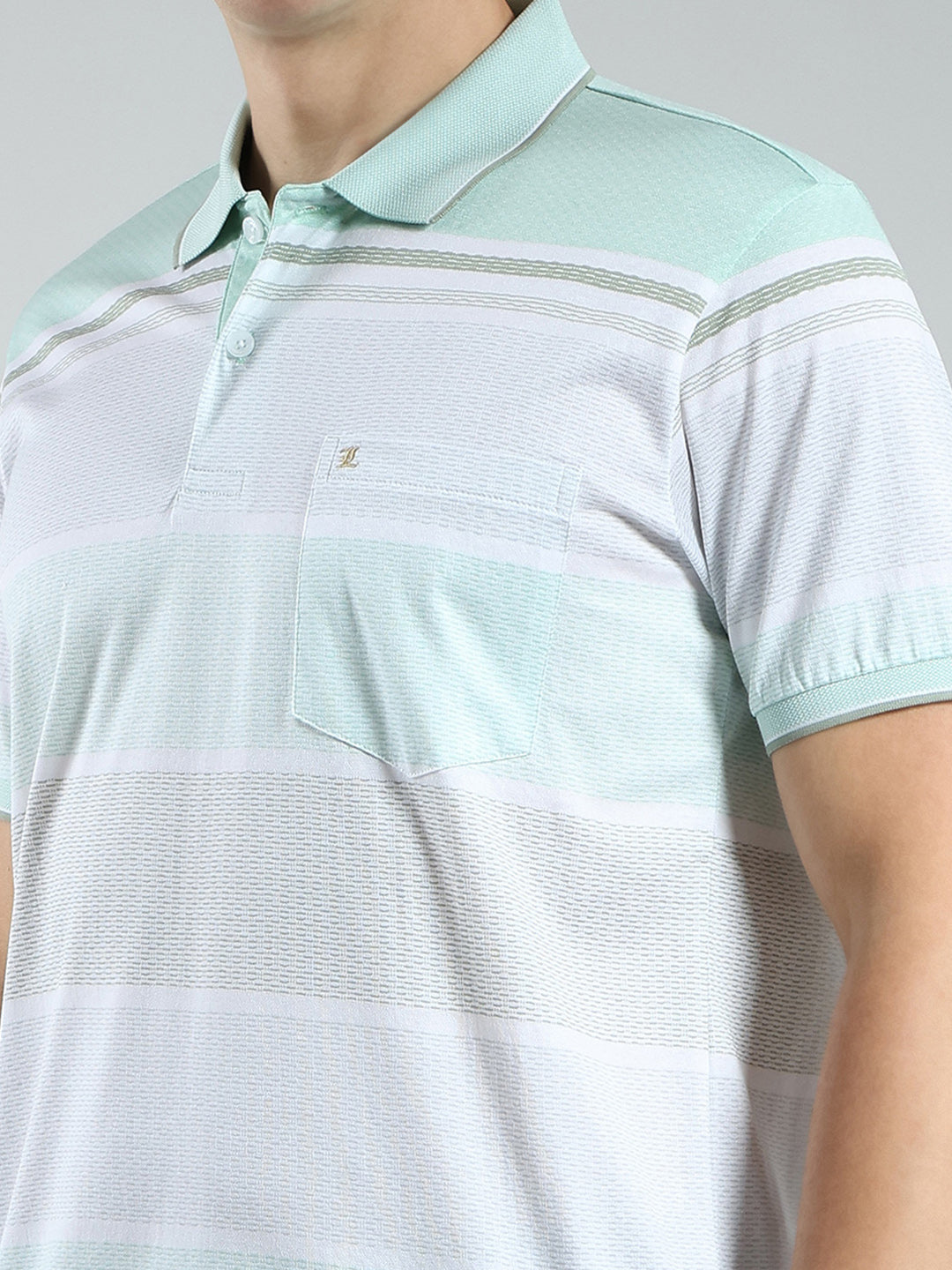 Luxuria Men Green Stripe Collar Half Sleeve T-Shirt