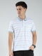 Luxuria Men White Stripe Collar Half Sleeve T-Shirt