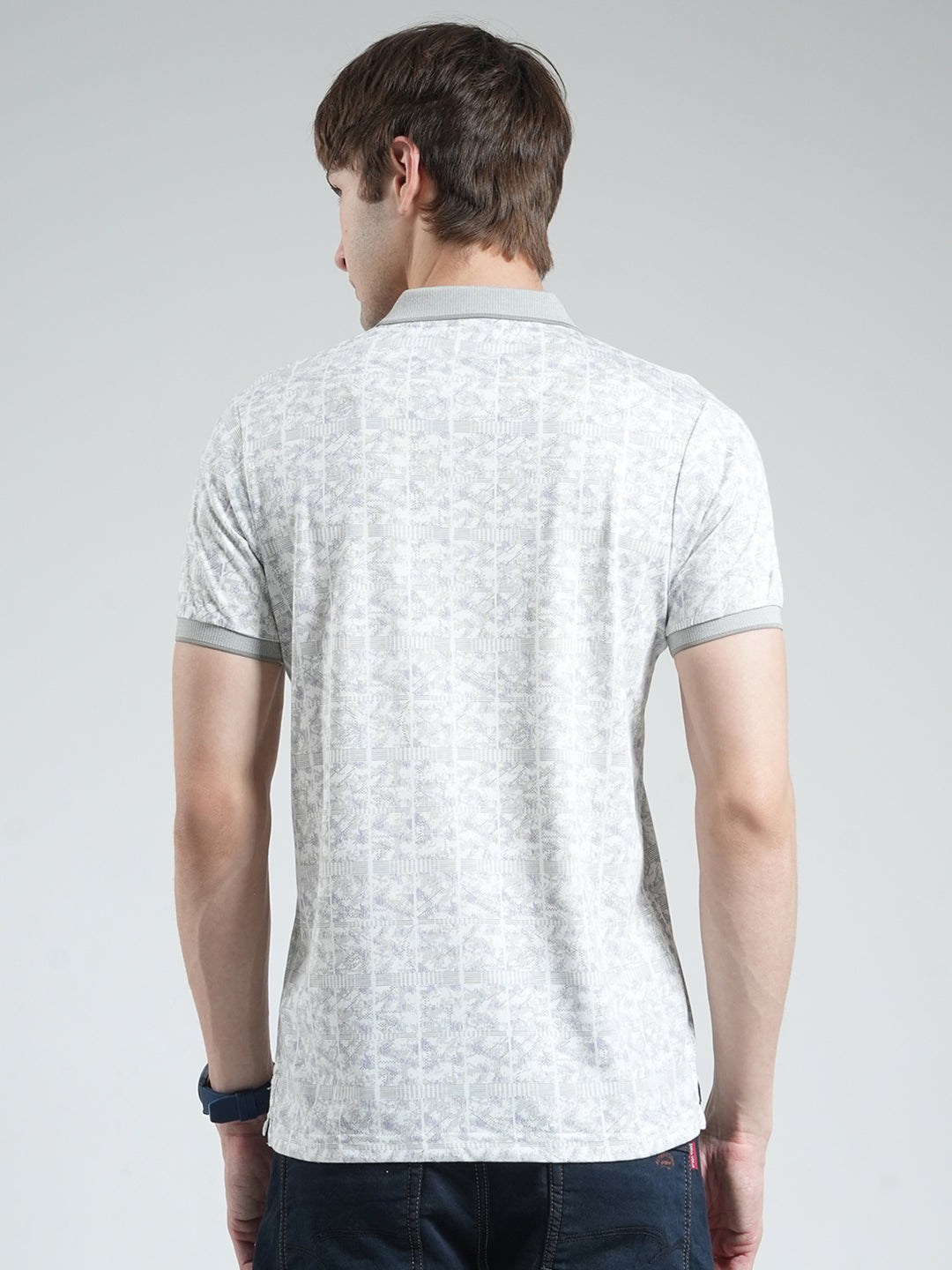 Men Grey Printed Collar Half Sleeve T-Shirt