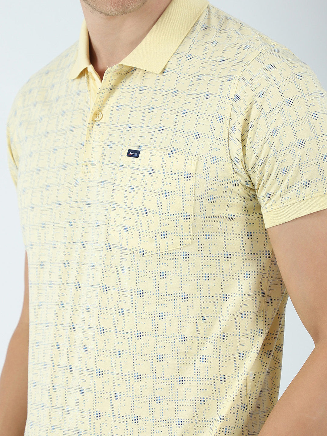 Men Yellow Printed Collar Half Sleeve T-Shirt