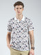 Men Off White Printed Collar Half Sleeve T-Shirt