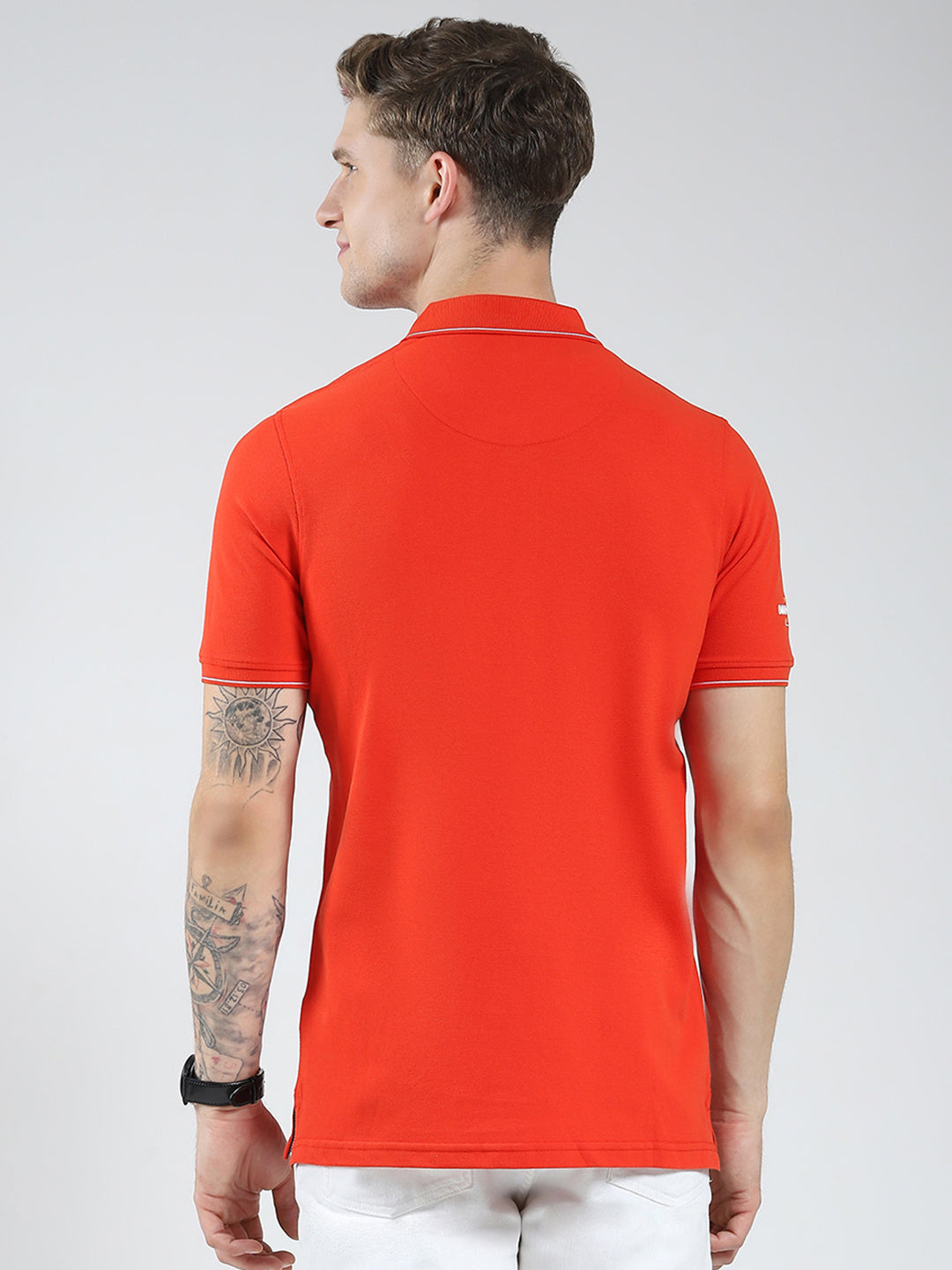 Men Orange Printed Collar Half Sleeve T-Shirt