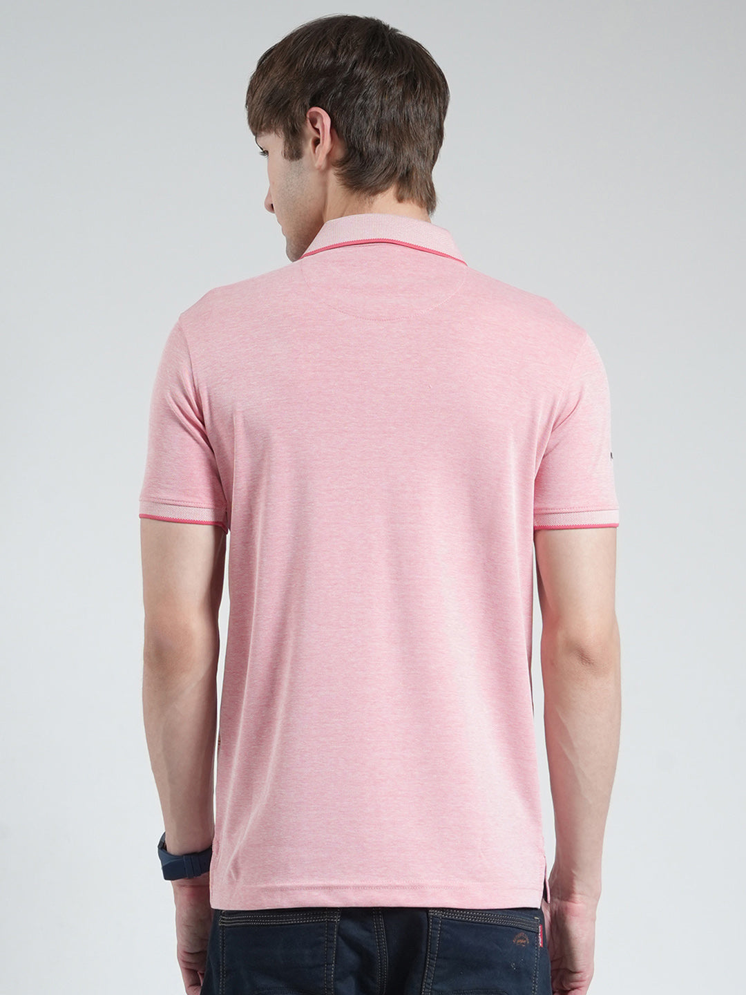 Men Pink Printed Collar Half Sleeve T-Shirt