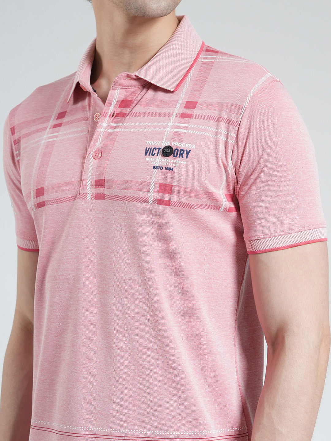 Men Pink Printed Collar Half Sleeve T-Shirt