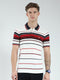Men White & Red Stripe Collar Half Sleeve T-Shirt