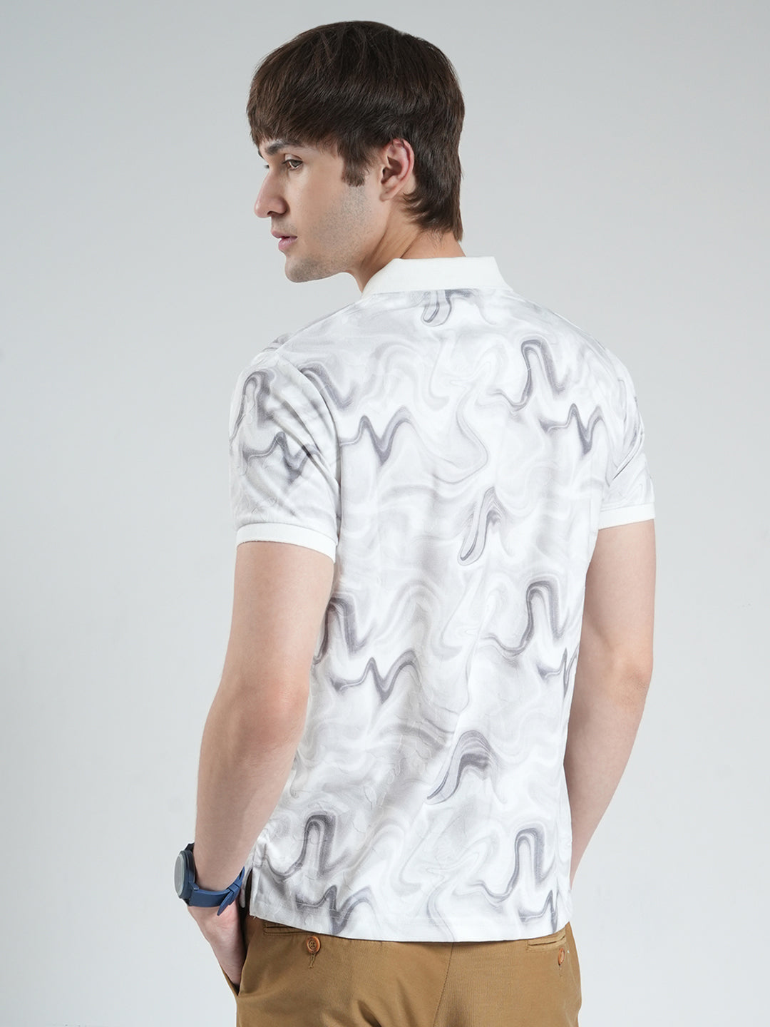 Men Grey Printed Collar Half Sleeve T-Shirt