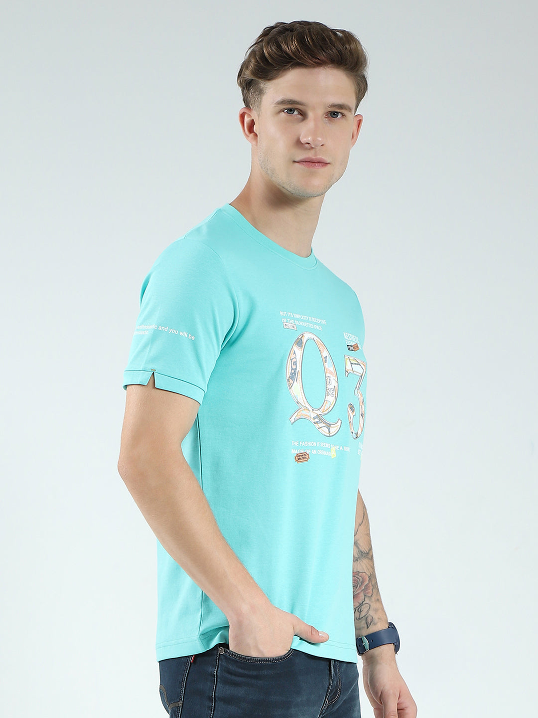 Men Green Printed Round Neck Half Sleeve T-Shirt