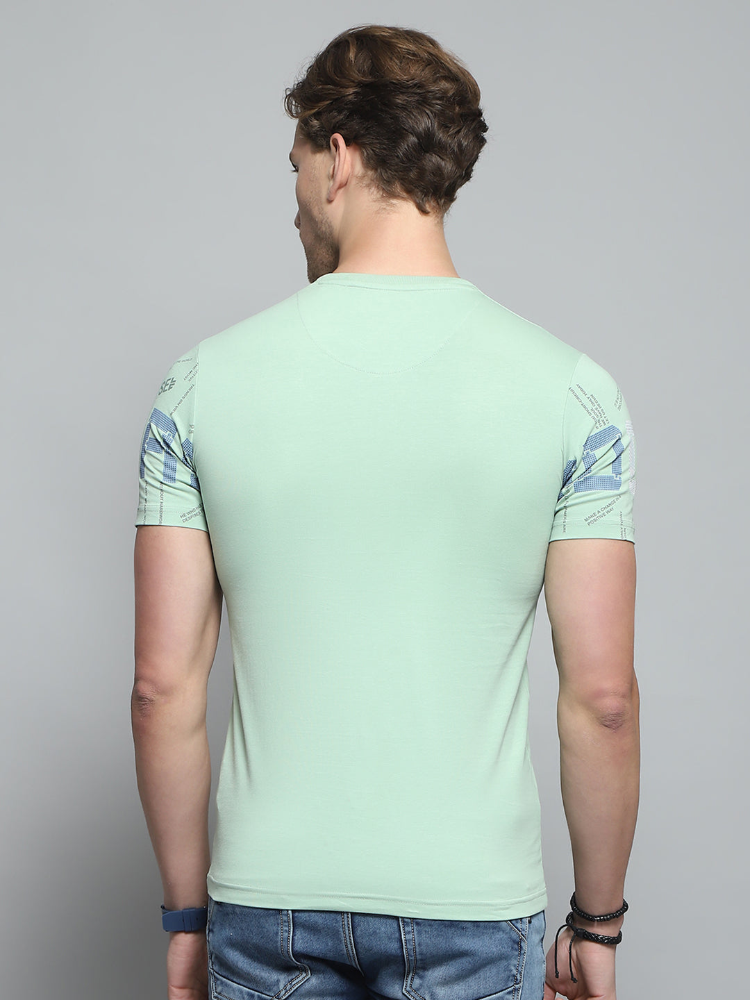 Men Green Printed Round Neck Half Sleeve T-Shirt