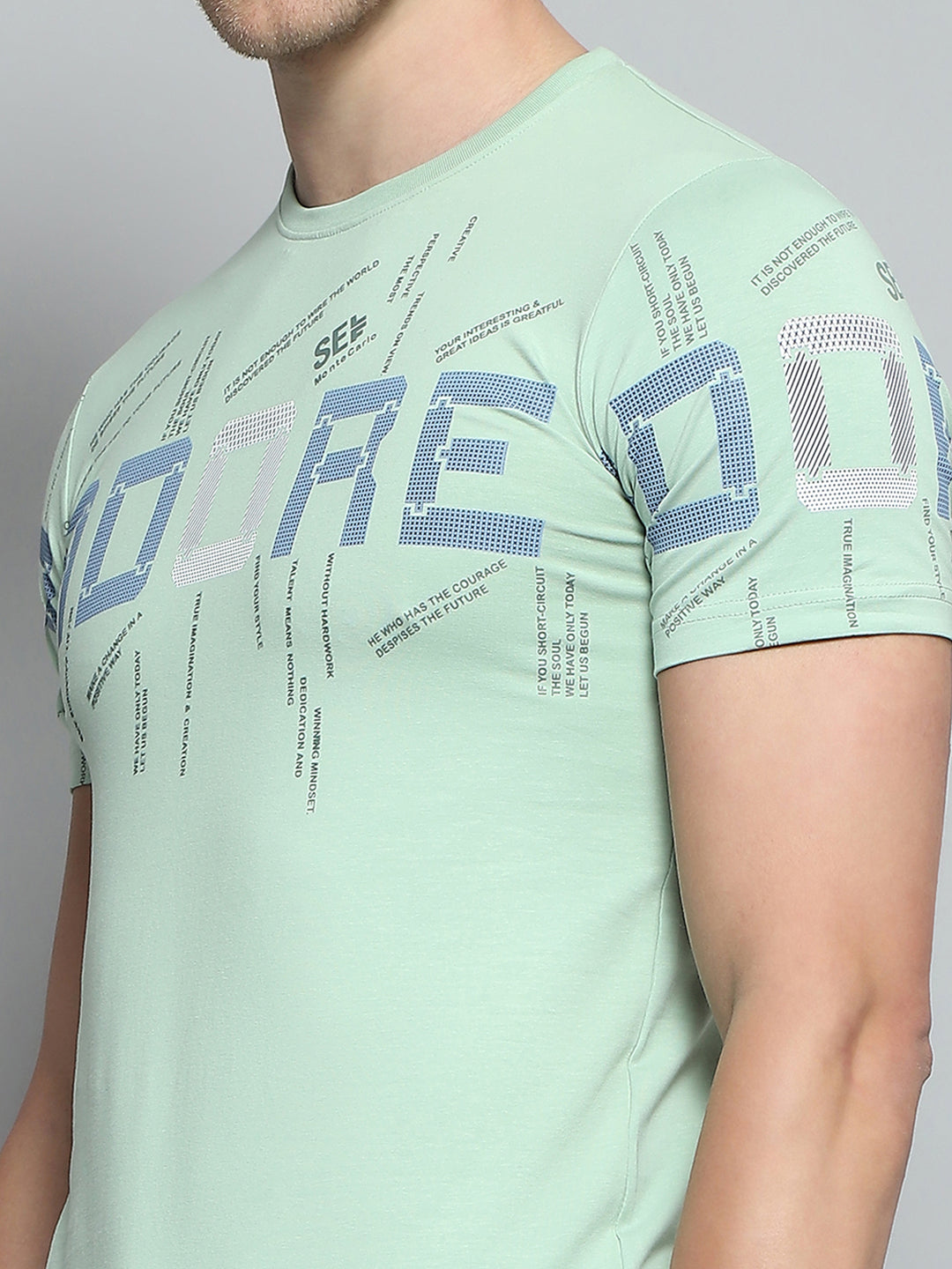 Men Green Printed Round Neck Half Sleeve T-Shirt