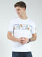 Men White Printed Round Neck Half Sleeve T-Shirt