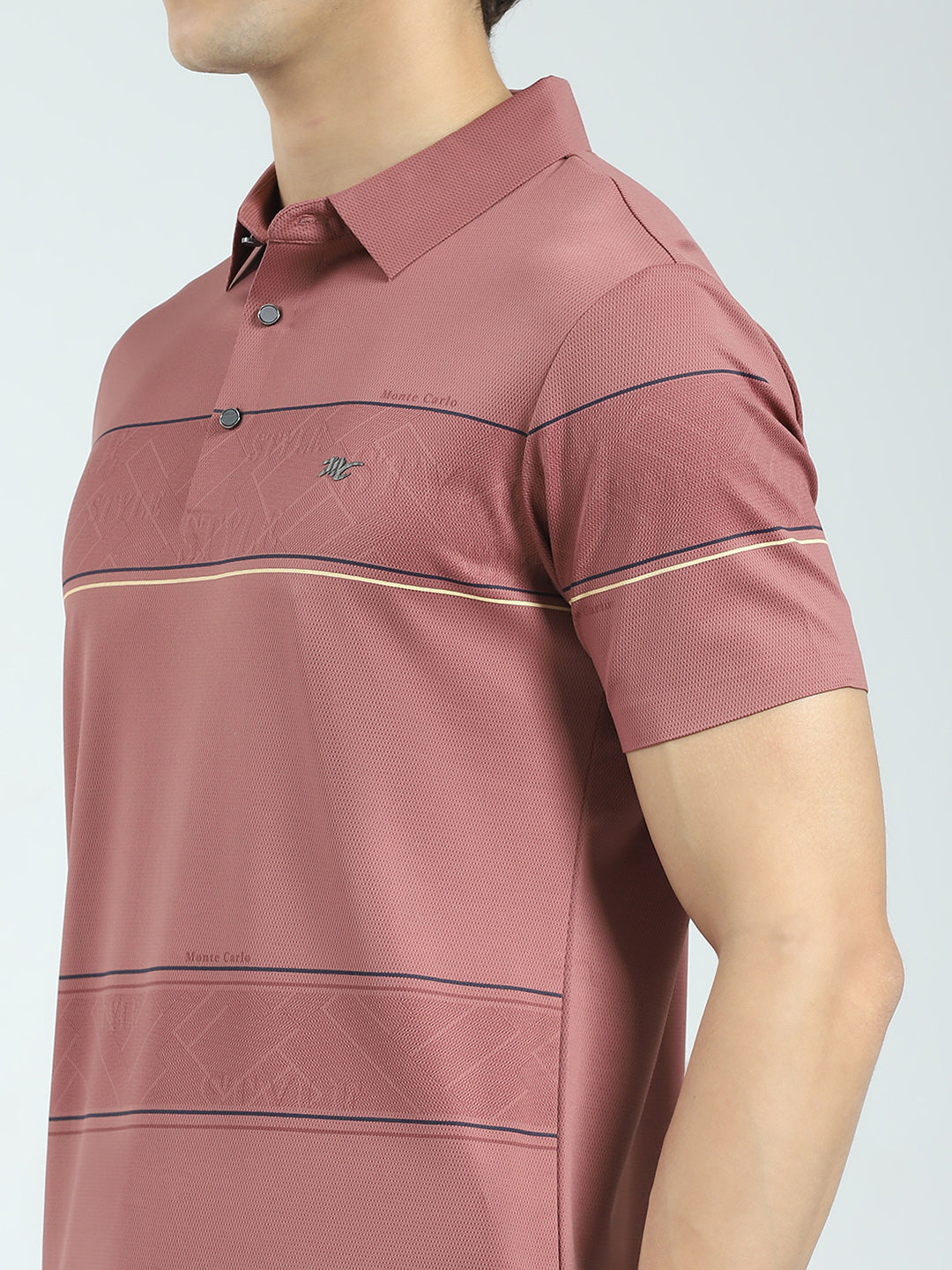 Men Pink Stripe Collar Half Sleeve T-Shirt